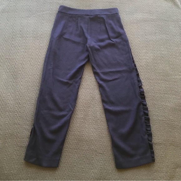 Club Monaco Navy Blue Ruffle Side Trim Trousers Pants Size 0 Excellent - Picture 3 of 11